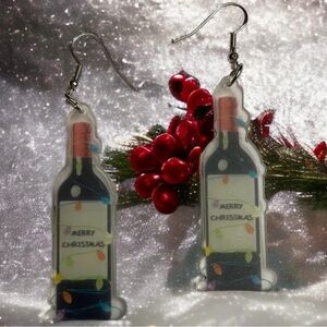 1/$8 or 3/$12 Merry Christmas Wine Bottle Acrylic Dangle Earrings